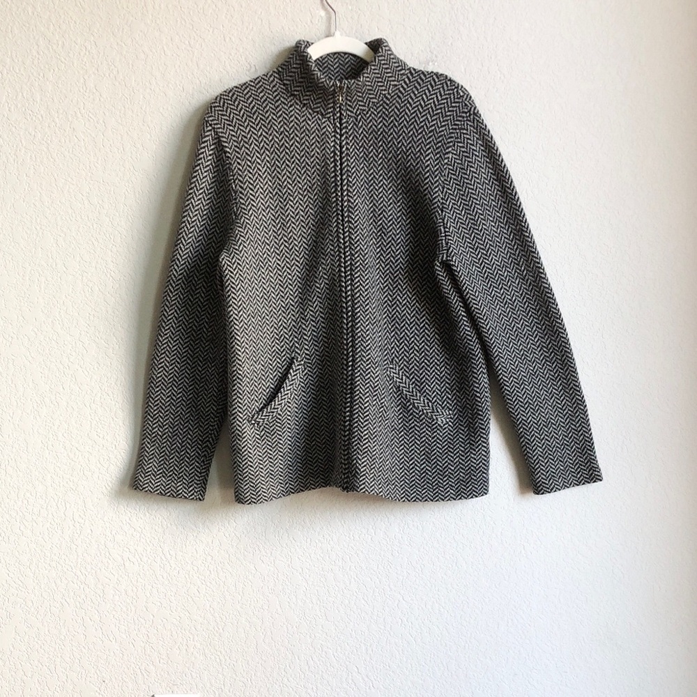Lauren Ralph Lauren Wool Zip Up Sweater Jacket Herringbone